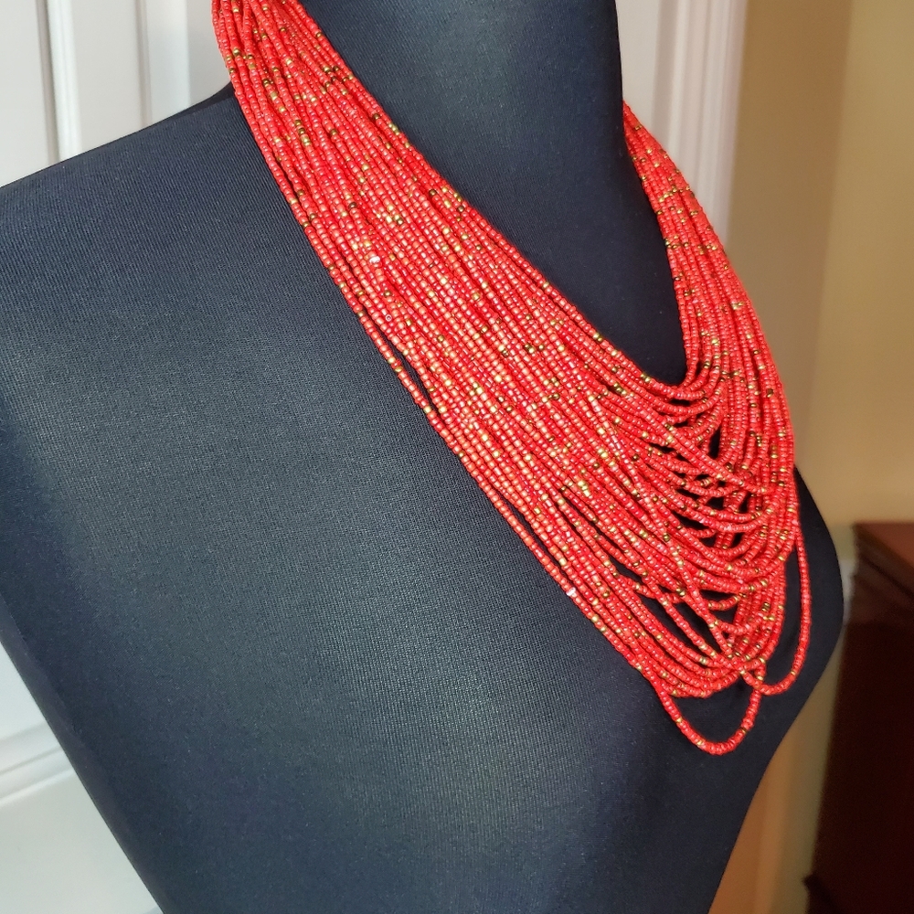 Multi Length Red Beaded Neckace And Bracelet - image 3